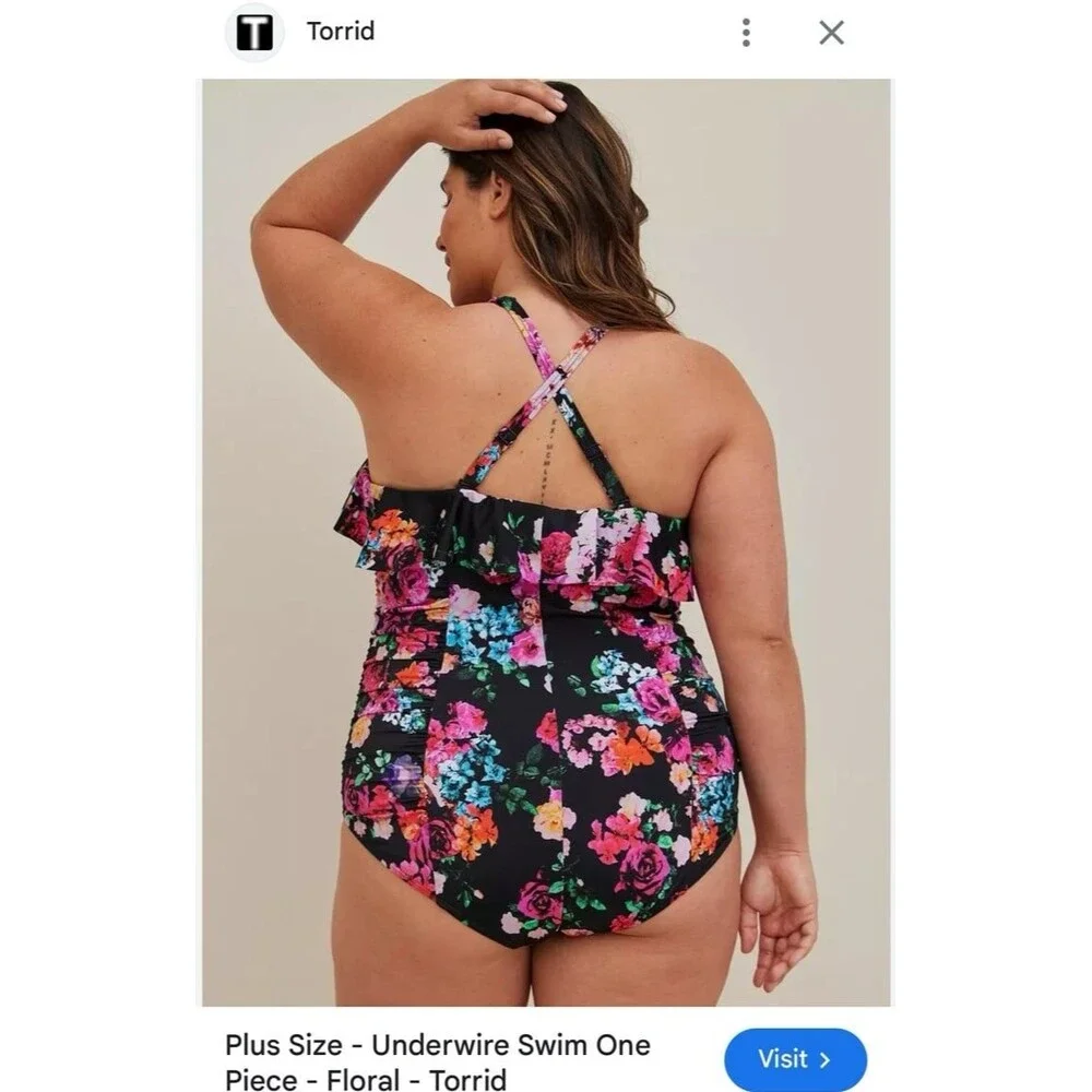 Torrid size 1 D/DD estate floral black one piece swim bathing suit